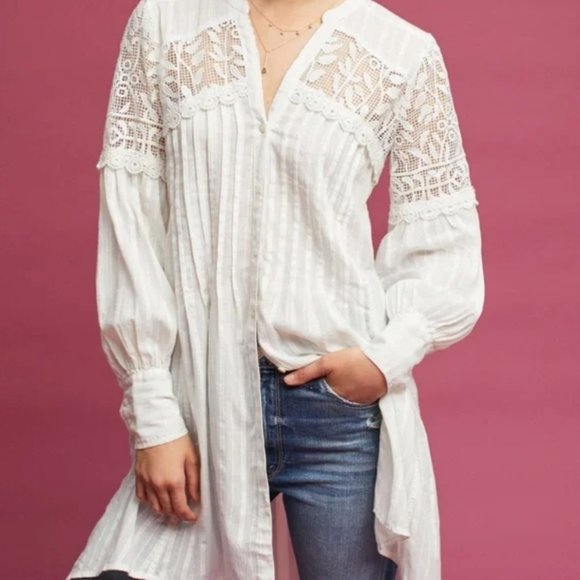 Anthropologie Feather + Bone White Lace Tunic Mini-Dress - Picture 1 of 11